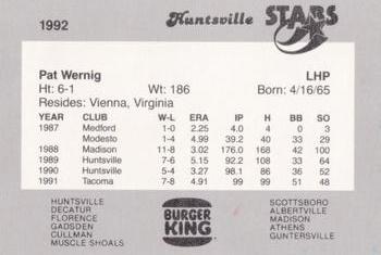 1992 Burger King Huntsville Stars #NNO Pat Wernig Back