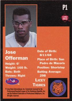 1993 Lime Rock Dominican Winter League - Promos #P1 Jose Offerman Back