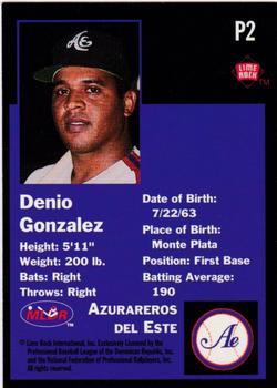 1993 Lime Rock Dominican Winter League - Promos #P2 Denio Gonzalez Back