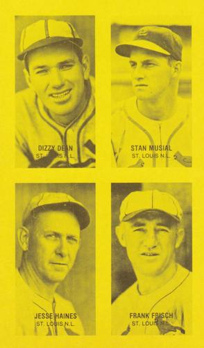 1977 Jim Rowe 4-on-1 Exhibits #NNO Dizzy Dean / Frankie Frisch / Jesse Haines / Stan Musial Front