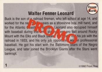 1992 Front Row All-Time Greats Buck Leonard - Promos #1 Buck Leonard Back