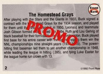 1992 Front Row All-Time Greats Buck Leonard - Promos #2 Buck Leonard Back