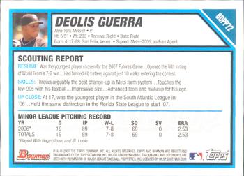 2007 Bowman Draft Picks & Prospects - Prospects #BDPP72 Deolis Guerra Back
