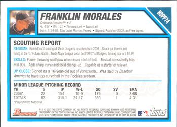 2007 Bowman Draft Picks & Prospects - Prospects #BDPP74 Franklin Morales Back