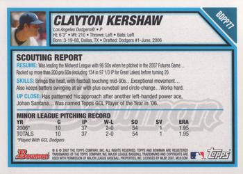2007 Bowman Draft Picks & Prospects - Prospects #BDPP77 Clayton Kershaw Back