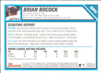 2007 Bowman Draft Picks & Prospects - Prospects #BDPP91 Brian Bocock Back
