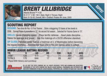 2007 Bowman Draft Picks & Prospects - Prospects #BDPP97 Brent Lillibridge Back