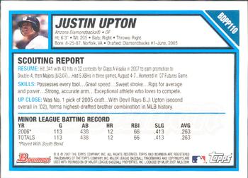 2007 Bowman Draft Picks & Prospects - Prospects #BDPP110 Justin Upton Back