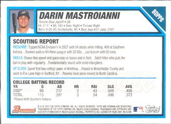 2007 Bowman Draft Picks & Prospects - Prospects #BDPP8 Darin Mastroianni Back