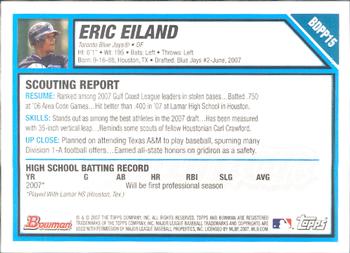 2007 Bowman Draft Picks & Prospects - Prospects #BDPP15 Eric Eiland Back