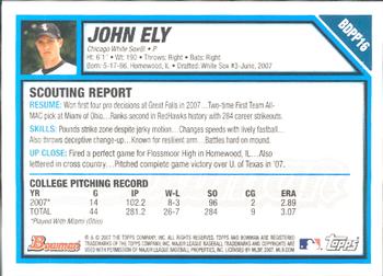 2007 Bowman Draft Picks & Prospects - Prospects #BDPP16 John Ely Back
