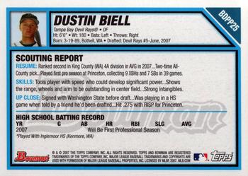 2007 Bowman Draft Picks & Prospects - Prospects #BDPP25 Dustin Biell Back