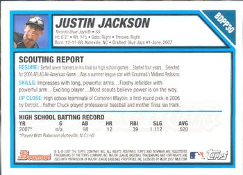 2007 Bowman Draft Picks & Prospects - Prospects #BDPP30 Justin Jackson Back