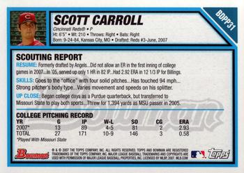2007 Bowman Draft Picks & Prospects - Prospects #BDPP31 Scott Carroll Back