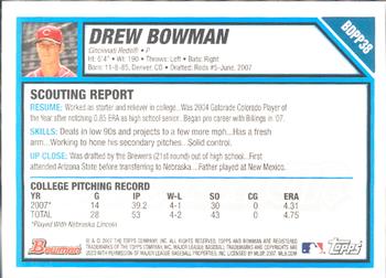 2007 Bowman Draft Picks & Prospects - Prospects #BDPP38 Drew Bowman Back