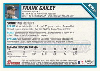 2007 Bowman Draft Picks & Prospects - Prospects #BDPP39 Frank Gailey Back