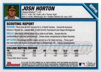 2007 Bowman Draft Picks & Prospects - Prospects #BDPP46 Josh Horton Back