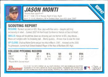 2007 Bowman Draft Picks & Prospects - Prospects #BDPP47 Jason Monti Back