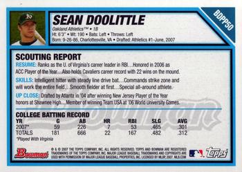 2007 Bowman Draft Picks & Prospects - Prospects #BDPP50 Sean Doolittle Back