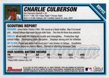 2007 Bowman Draft Picks & Prospects - Prospects #BDPP52 Charlie Culberson Back
