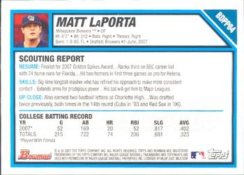 2007 Bowman Draft Picks & Prospects - Prospects #BDPP64 Matt LaPorta Back
