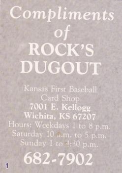 1989 Wichita Wranglers Stadium Set SGA #1 Compliments of Rock's Dugout Front