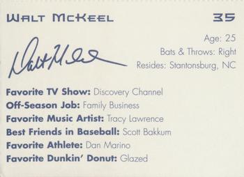 1997 Dunkin' Donuts Pawtucket Red Sox #NNO Walt McKeel Back