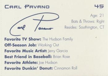 1997 Dunkin' Donuts Pawtucket Red Sox #NNO Carl Pavano Back