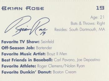 1997 Dunkin' Donuts Pawtucket Red Sox #NNO Brian Rose Back