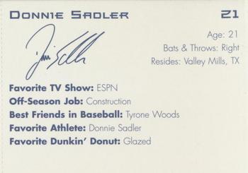 1997 Dunkin' Donuts Pawtucket Red Sox #NNO Donnie Sadler Back