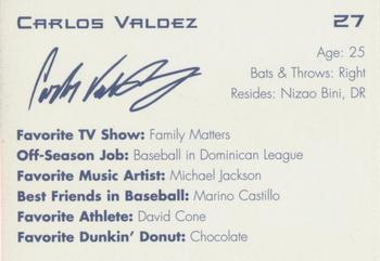 1997 Dunkin' Donuts Pawtucket Red Sox #NNO Carlos Valdez Back