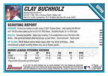 2007 Bowman Draft Picks & Prospects - Prospects Blue #BDPP69 Clay Buchholz Back