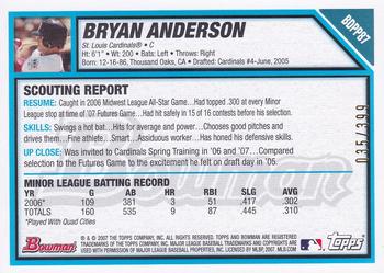 2007 Bowman Draft Picks & Prospects - Prospects Blue #BDPP87 Bryan Anderson Back