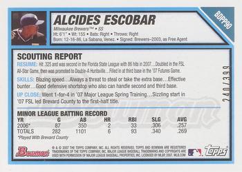 2007 Bowman Draft Picks & Prospects - Prospects Blue #BDPP90 Alcides Escobar Back