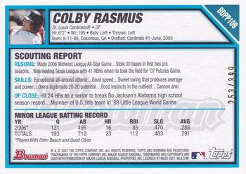 2007 Bowman Draft Picks & Prospects - Prospects Blue #BDPP109 Colby Rasmus Back
