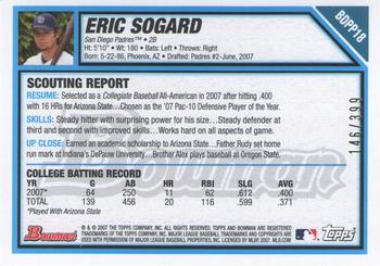 2007 Bowman Draft Picks & Prospects - Prospects Blue #BDPP18 Eric Sogard Back