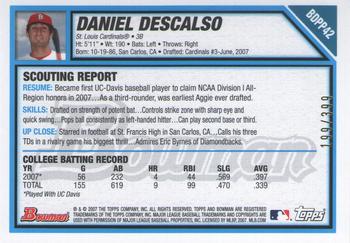 2007 Bowman Draft Picks & Prospects - Prospects Blue #BDPP42 Daniel Descalso Back