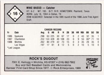 1989 Rock's Dugout Wichita Wranglers Red Border #NNO Mike Basso Back