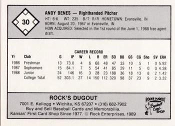 1989 Rock's Dugout Wichita Wranglers Red Border #NNO Andy Benes Back