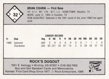 1989 Rock's Dugout Wichita Wranglers Red Border #NNO Brian Cisarik Back