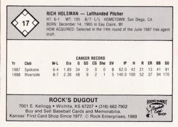 1989 Rock's Dugout Wichita Wranglers Red Border #NNO Rich Holsman Back