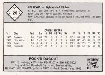 1989 Rock's Dugout Wichita Wranglers Red Border #NNO Jim Lewis Back
