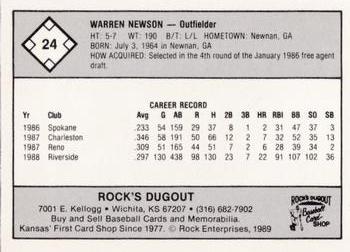 1989 Rock's Dugout Wichita Wranglers Red Border #NNO Warren Newson Back