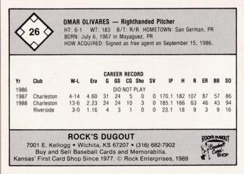 1989 Rock's Dugout Wichita Wranglers Red Border #NNO Omar Olivares Back