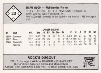 1989 Rock's Dugout Wichita Wranglers Red Border #NNO Brian Wood Back