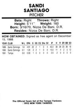 1992 Tampa Yankees #NNO Sandi Santiago Back