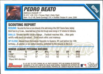 2007 Bowman Draft Picks & Prospects - Prospects Gold #BDPP66 Pedro Beato Back
