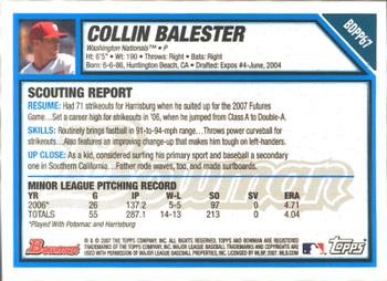 2007 Bowman Draft Picks & Prospects - Prospects Gold #BDPP67 Collin Balester Back