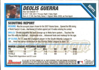 2007 Bowman Draft Picks & Prospects - Prospects Gold #BDPP72 Deolis Guerra Back