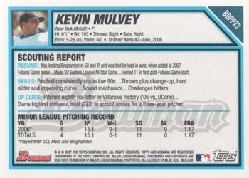2007 Bowman Draft Picks & Prospects - Prospects Gold #BDPP73 Kevin Mulvey Back